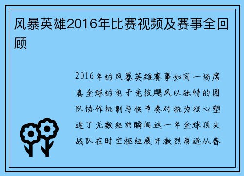 风暴英雄2016年比赛视频及赛事全回顾